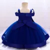 Bow Summer Dresses Infant Baby Girl Birthday Party Dress Lace Flower Born Princess Clothes Toddler Baby Girls Wedding Gown 240412