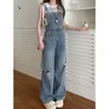 Women's Jeans Women Blue Denim Overalls Slim Waist Holes Wide Leg Straight Suspender Female Summer Casual Jumpsuit Trousers