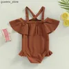 Endelar 1-4T Baby Girls Pure Color Sexig söt lysrör färgbaddräkt Söt off-shoulder ärmlös rufflad bikini set baddräkt y240412 y240412y240417c4rv