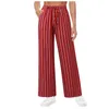 Women's Pants Casual Women Striped Printed Straight High Waisted Drawstring Wide Leg Palazzo Flowy Pantalones Summer Trousers