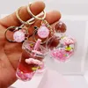Keychains Lanyards Internet Celebrity Acrylic Liquid Cartoon Girlish Sakura Diary Cherry Tree Oil Quicksand Bottle Keychain Pendant Chain
