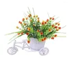 Decorative Flowers Rattan Bike Vase With Silk Colorful Mini Rose Flower Bouquet Artificial Flores For Home Wedding Decor Simulation