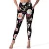 Pantalones activos bonitas flores blancas yoga hojas púrpuras fitness estampados leggings de cintura alta deportivo lindo legging gráfico