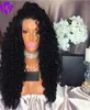 Partie latérale 180 Long Afro Noir Pinky Curly Wigs Synthétiques Wig résistants à la chaleur Afro-Américains Perruques avant en dentelle Gluelese pour noir 4261334