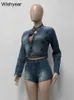 Streetwear Spring Club Tenues pour femmes Stretch Denim ONECK Vestes à manches longues Top et shorts jeans 2 pièces Set 240415