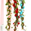 Dekorativa blommor 180 cm högkvalitativa konstgjorda hängande sträng Silk Roses Vine Plants Rattan Garland för bröllop hemfestbakgrundsdekor