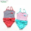 One-Pieces Funfeliz Striped Swimwear for Girls Cute Baby Girl Bathing Suits Children One Piece Swim Wear Kids Swimming Suit 3-8 Years Red Y240412