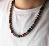 Цепи Уникальные ожерелья из бисера для мужского мальчика тигрового глаза натуральная шея мужской ювелирные украшения из нержавеющей стали CLASP2255018