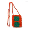 Kvällspåsar Kvinnlig Granny Square virkning Eyelet Small Mini Phone Side Sling Axelväska 2024 90 -talets vintage Sticked Pocket Pouch Crossbody