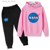 Giyim setleri çocuklar nasa moda gündelik bahar sonbahar 2pcs hoodie+koşu pantolon eşofmanları 3-12 yıl erkek kızlar trend kıyafetleri çocuk kıyafetleri t240415