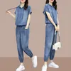 Femmes Summer Cowboy Suit femelles Casual Sportswear Version coréenne Denim Set Pants lâches Twopiece 240415