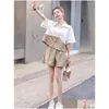 Womens Tracksuits High Quality 2023 Summer Casual Button Turn-Down Collar Sets Two Pieces Short Sleeve Shirt And Shorts Women Outfits Dhnua