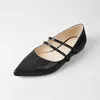 Casual Shoes OnlyMake Pointed Toe Women Mary Jane Double Strap Retro Elegant Big Size Daily Flats Pumpar