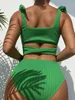 Bikini ad alta vita solida Bikini femminile brasiliano costume da bagno brasiliano sexy legame verde cinghia a costine da bagno costume da bagno dà un regalo 240403