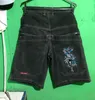 Summer Casual Designer Man Jean Shorts Pants Pocket Straight Zipper Fly Brodery Pattern Cottom denim Short Jeans Kne Längd svart