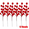 Decorative Flowers 2/30PCS Christmas Red Berry Flocking Foam Artificial Flower Small Berries Cherry Branch Xmas Tree Party Home Decor DIY
