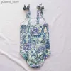 One-Pieces Flower Print Girls Kinder ein Stück Badeanzug 2024 Sommer Mädchen Kid Badebekleidung Falbala Kinder Strand Badeanzug Monokini Y240412