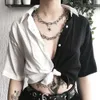 Spot European and American Instagram Influencer 2024 New Cross-border Women's Clothing Black and White Contrasting Lapel Short Cardigan Top T-shirt for Women