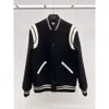 Autumn/winter Classic Academy Style Baseball Jacket Wrapped Around Shoulders Leather Trim Striped Rib Collar