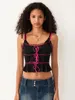 Tanques femininos Mulheres Y2K Lace Cami Crop Crop Top Spaghetti Strap Sheer Mesh Camisole Sexy Backless See através do tanque sem mangas