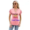 Women's T Shirts Europe The United States 2024 Spring Summer V-Neck Loose Short-Sleeved T-Shirt Tops Women Custom LOGO