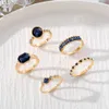 Diamond Inlaid Sapphire Crystal Ring 5-piece Set of Creative and Versatile Oval Rings