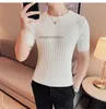 Herren-T-Shirts 2023 Neue Herren gestrickt Kurzarm Tees Solid Color Large Baumwolle elastische Loose Mode luxuriöser lässiges T-Shirt Herren Kleidung Schwarz weiße Pluz Größe 4xl