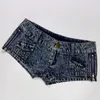 Sexy Seite Reißverschluss Denim Shorts Skinny Low Taille Mini Jeans mit Taschen Nachtclub Sommer 240415