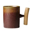 Tasses à 35 Japonais Vintage en céramique Top Tasse Tobinage Rust Glaze Tea Milk With Wood Handle Water Cup Home Bureau