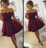 Vintage Dark Red Grape Cocktail Homecoming Dresses Cheap 2019 Off Shoulders Short Sleeves A Line Prom Party Evening Dress Gowns Re6068327