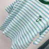 På skåpet Xiaohe Baby Blue Fresh Chao Fine Miljö Organisk bomull Palm Tree Stripe T -shirt Kvinnor S Short Sleeved Top