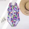 Één-stuks 5-14 jaar blad print kinderen meisjes één stuk zwempak zomer strand meisje monokini kinderen studenten tieners badkleding badkleding pak y240412