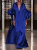 Vonda Women Summer Party Robe Elegant Lantern manche en satin solide Soirée solaire Casual Vneck Bohemian Maxi Robe 240415