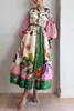 STYLISH LADY Vintage France Style Dress 2024 Summer Women Lantern Sleeve Single Breasted Elegant Big Swing Long Pleated Dresses