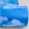 Fönsterklistermärken blå himmel och vita moln högklassig glasfilm papper frostat ogenomskinlig färgdekorativ möbler skjutdörr klistermärke