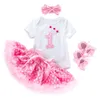 Baby's Short Sleeve Cartoon Cake Romper Pink Dot Puffy Skirt 3-piece Toddler Shoe Set