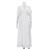 Summer Dress French Puff Sleeve Button Chic Long For Women Party Strapless High Split Casual White Dresses 240415