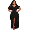 Plus Size Dresses Womens Solid O-Neck Y High Split Large Ruffle Layered Maxi Dress Ladies Elegant Party Evening Clothing Drop Delivery Dh1Oq