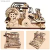 3D Puzzles Ury 3D Wooden Puzzles Catapult Track Device Marble Run Set Mechanical Manual Model Science Maze Ball Assembly Toy Gift for Teens Y240415