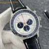 B01 46mm Quality Navitimer Chronograph Quartz Mouvement Steel Black Circle Sier Diad 50th Anniversary Men Watch Watch Strap en cuir Mentille