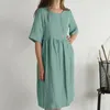 Abiti casual Donne Abito estivo vintage Abbottino a mezza manica a collo rotondo abbottonatura elegante ginocchio, lino in cotone lino di cotone femme