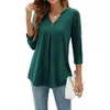 WOMEN Autumn V Neck 34 Camisas de manga Tops informales de trabajo Túnica de trabajo suelto 240411