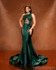 2024 Robes de bal Green Hunter plus taille pour femmes noires One épaule Sirène Robes formelles pour filles en dentelle perlée