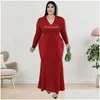 PLUS STORLEK KLÄNNER 2023 ELEGANT GLITTER V NECK 4XL 5XL DRESS Y Lång ärmklubb Fashion Evening Party Autum 3xl 6xl Drop Leverans Appar Dhzt1