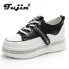 Buty swobodne Fujin 8cm oryginalna skórzana platforma klinowe Chunky Sneakers Flats wulkanizowane ukryte obcasowe buty