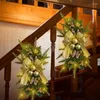 Dekorativa blommor Julsimulering Wreath with Bowknot Staircase Decor Xmas Hanging Stair Wall Trim Fract Door Window Holiday