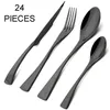 Servis uppsättningar 24st Black Set Sharp Steak Knife Fork Coffee Spoon Cutlery Rostfritt stål Flatvaror Silverköksbordsartiklar