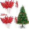 Fiori decorativi 20pcs decorazione natalizia bacche rosse simulazione rami di bacche di berri ciliegie per casa di Natale regalo fiore di matrimonio