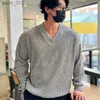 Herren-T-Shirts Herbst Mode Lose Striped Pullover Herren Langarm Griff Herren V-Ausschnitt rein dünn schlanker Sweater Strick Griff YQ240415