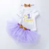 2024 Novo conjunto de bebê Summer Summer Shortled Mish Mesh Princess Dress Acessórios de cabelo de 3 peças Trendy